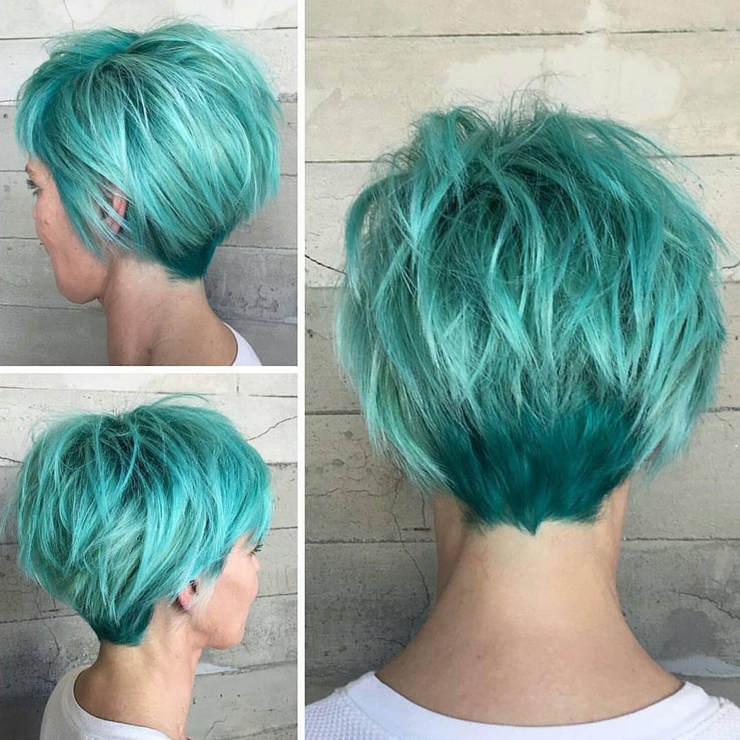 green pixie bob hair
