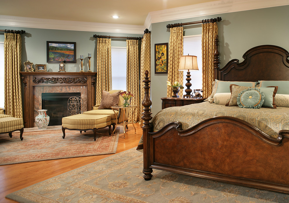 traditional master bedroom with gray walls