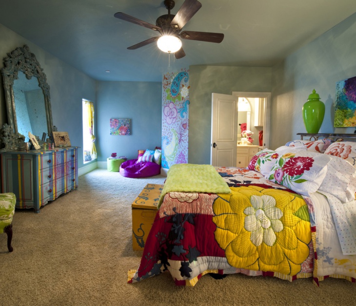 colorful bohemian bedroom design