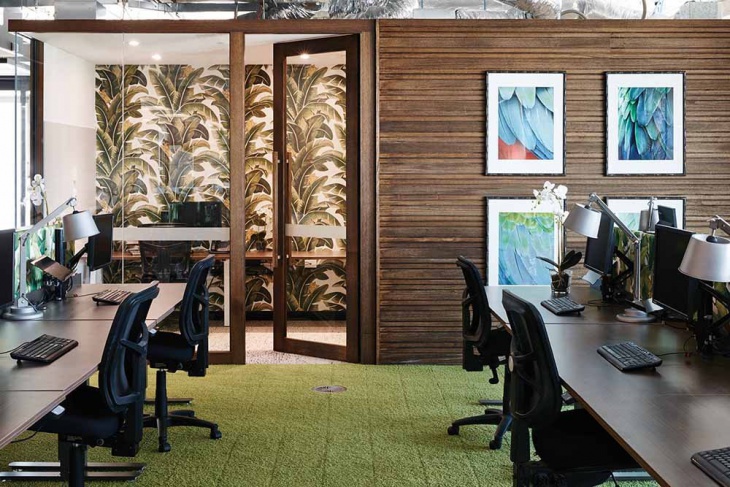 elegant office design with decorative walls