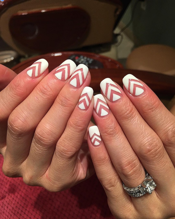 white lined nail paint design
