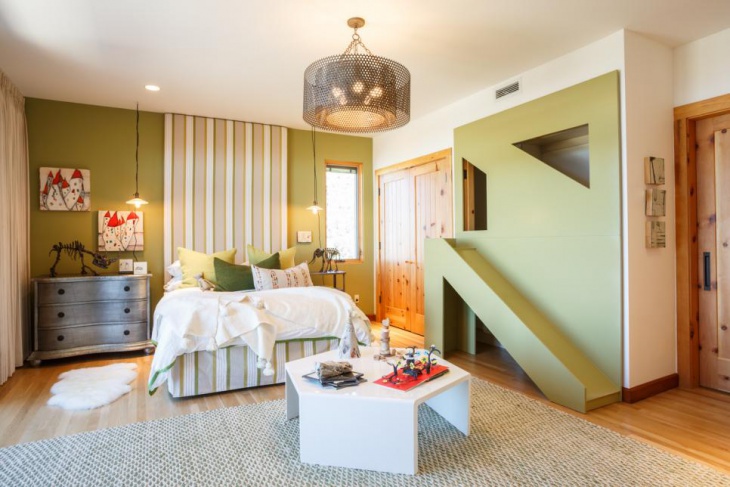 kids bedroom with green wall paint design