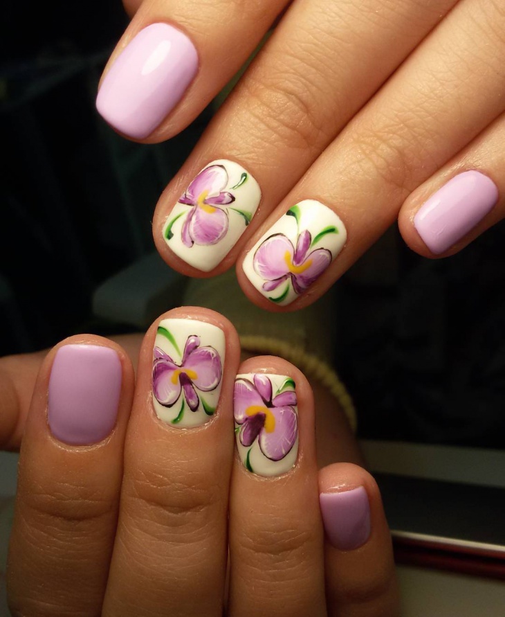 purple flower nail art design ideas