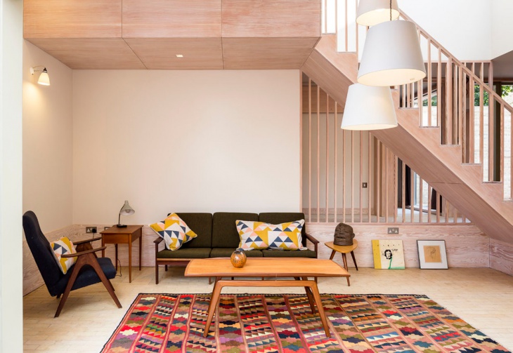contemporary living room with retro tea table