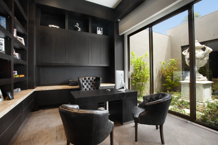 contemporary home office with black designed desk