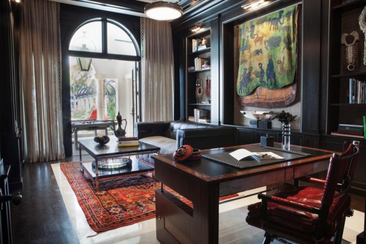 eclectic office with luxurious furnishings