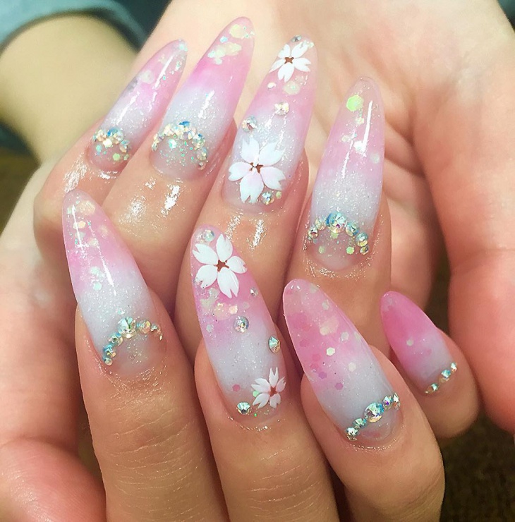 cherry blossom nail art for long nails