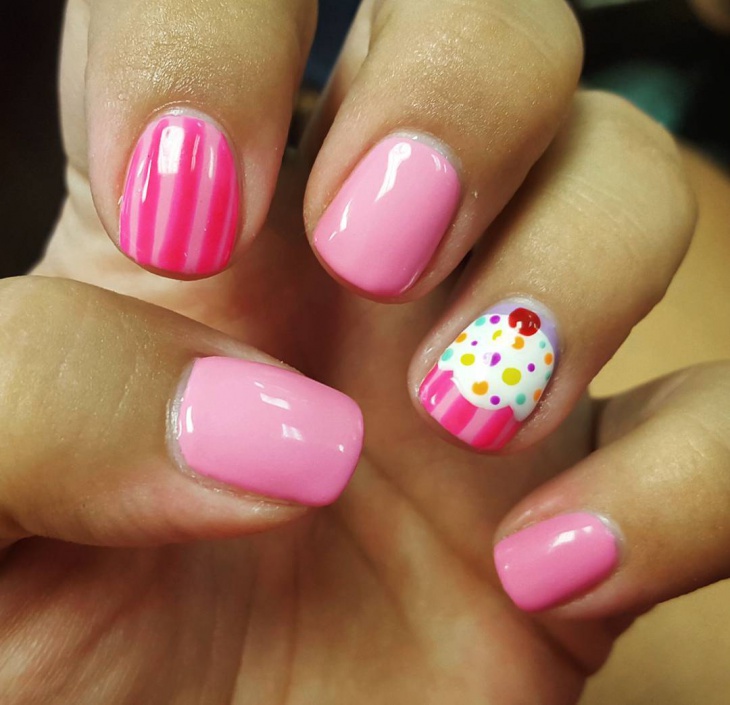 pink striped birthday nail art