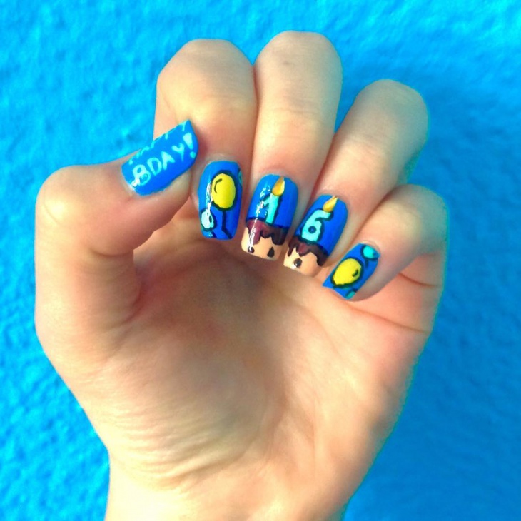 blue colored birthday nail design ideas