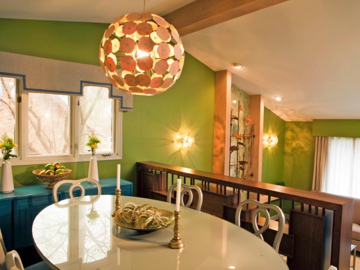 modern dining room with gold pendant light