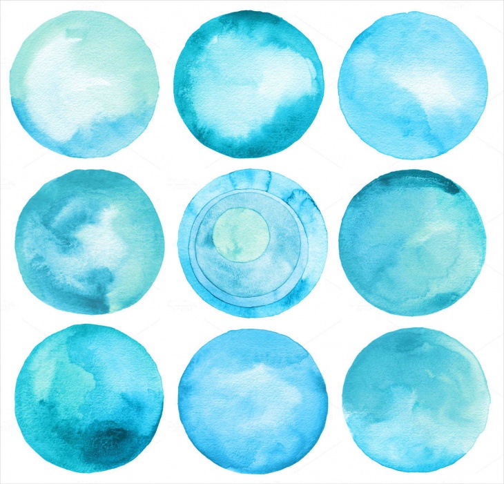 set of blue watercolor circle textures