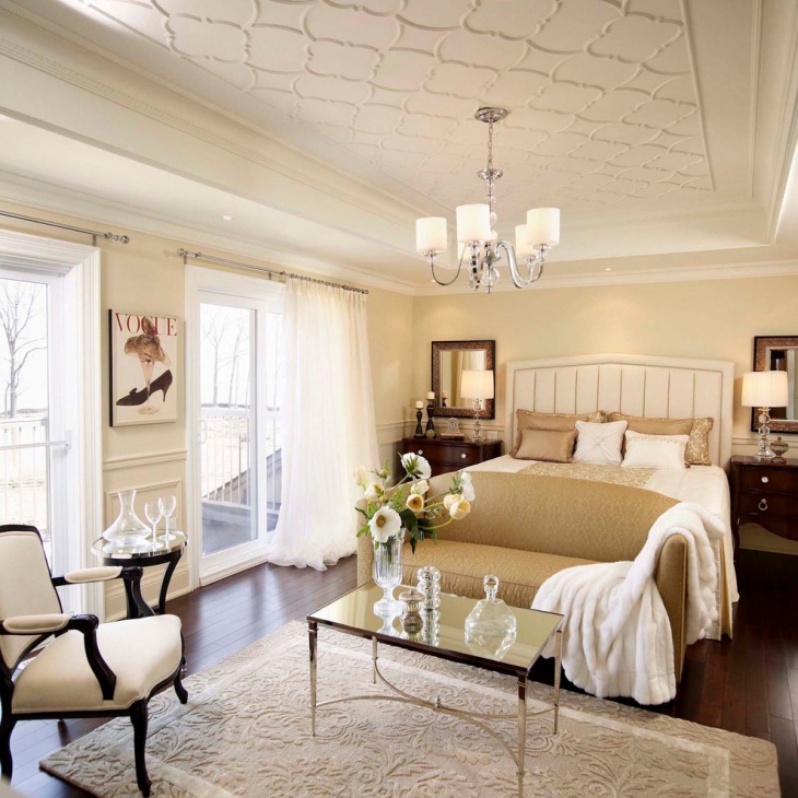traditional bedroom with retro chandelier design