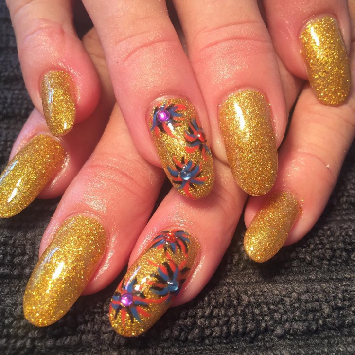gold floral nail art