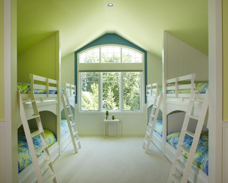 adorable green bedroom design with bunk beds
