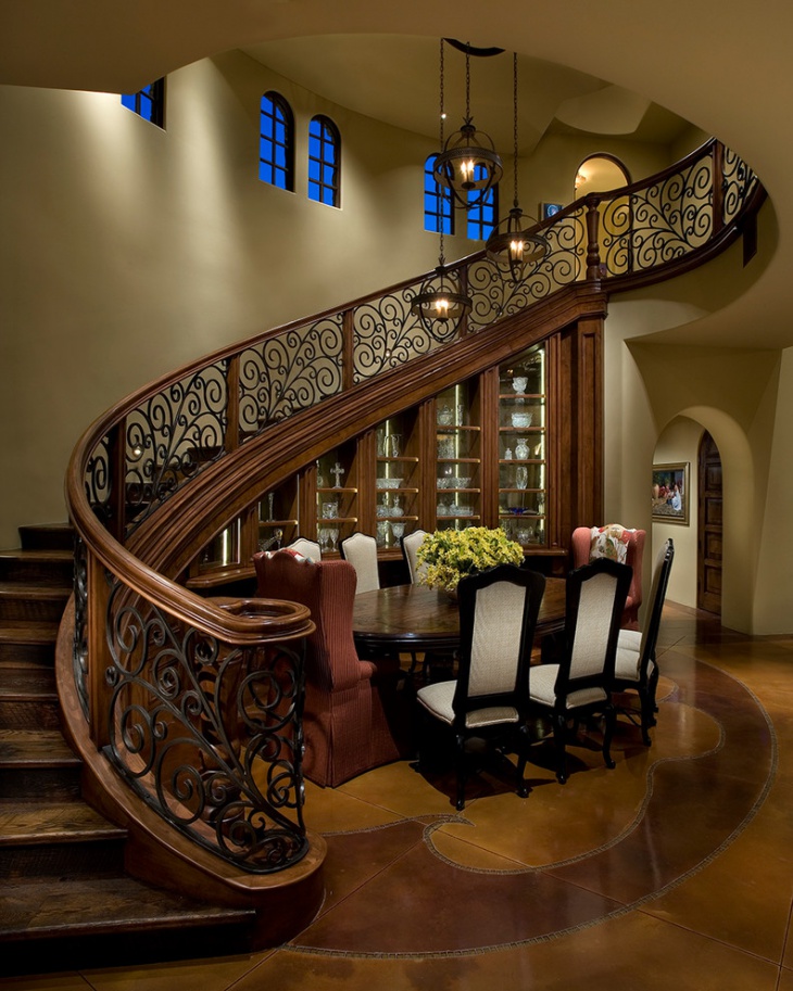 curved stair case design for old fashioned mansion