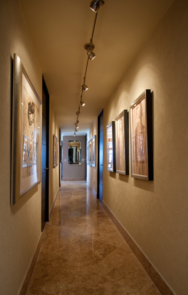 contemporary hall with track lighting system