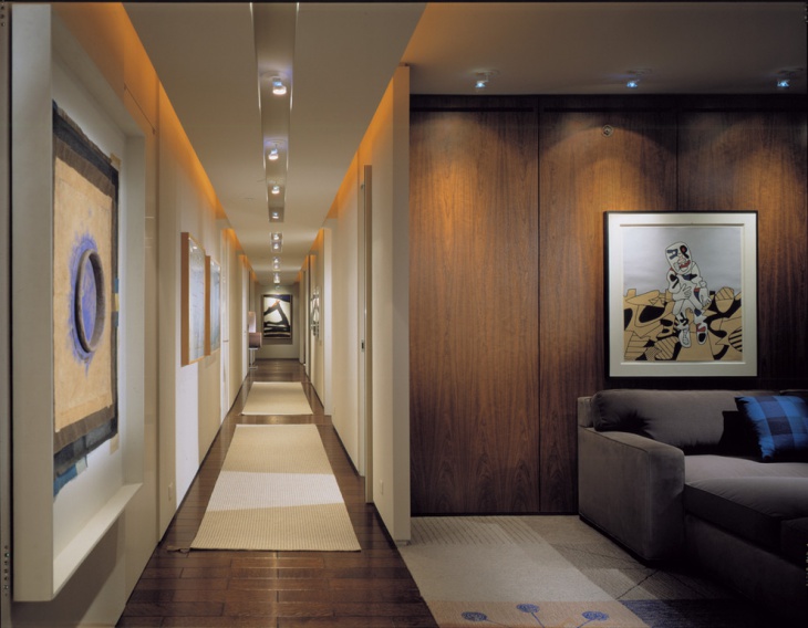 narrow hall with ambeint light designs