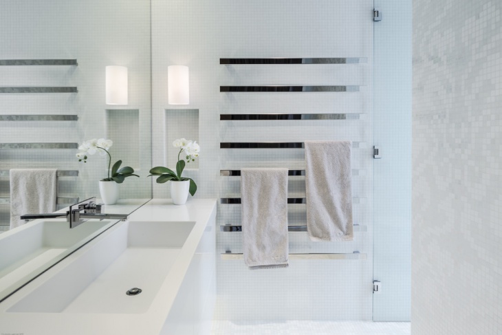 designed bathroom with face wash towel