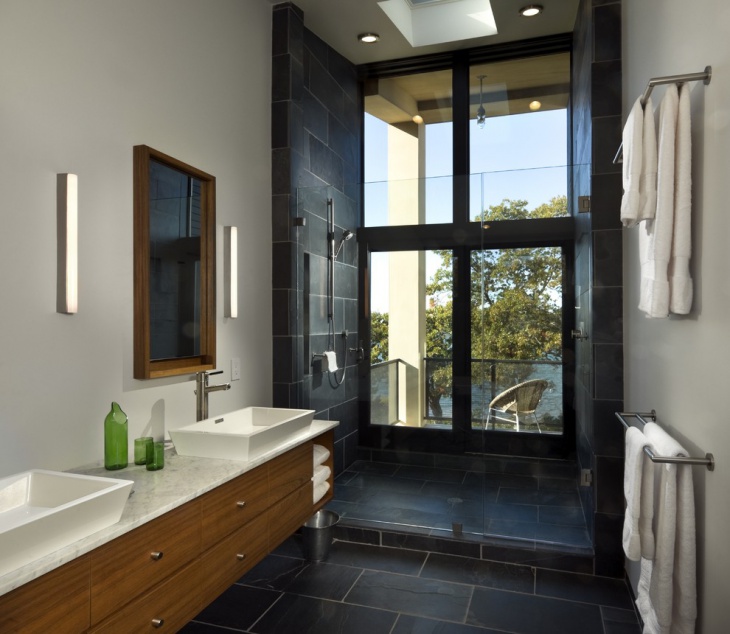modern bathroom with white piece of towels