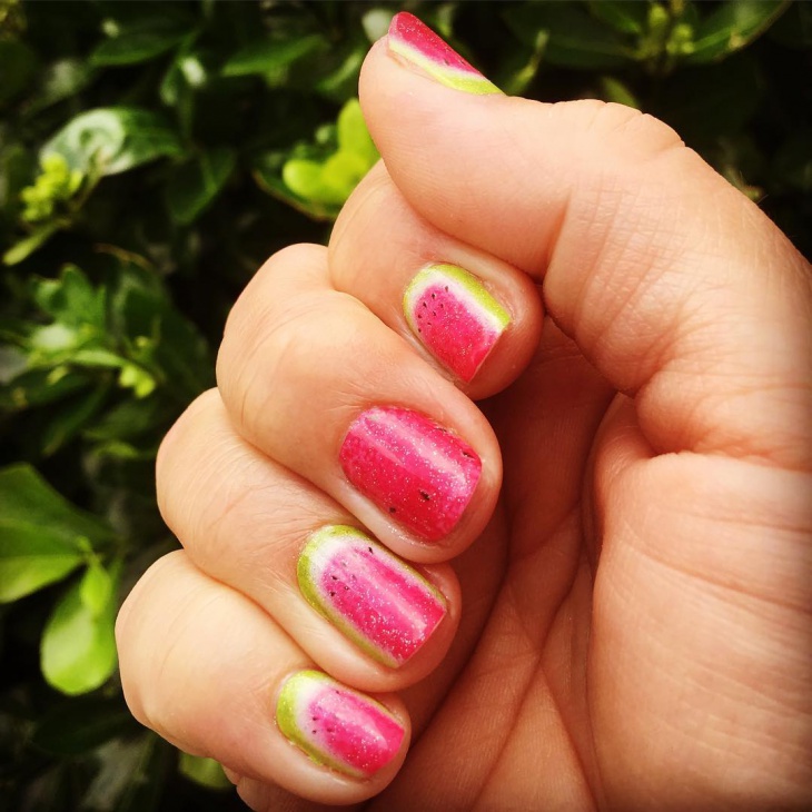glitter watermelon nail art design