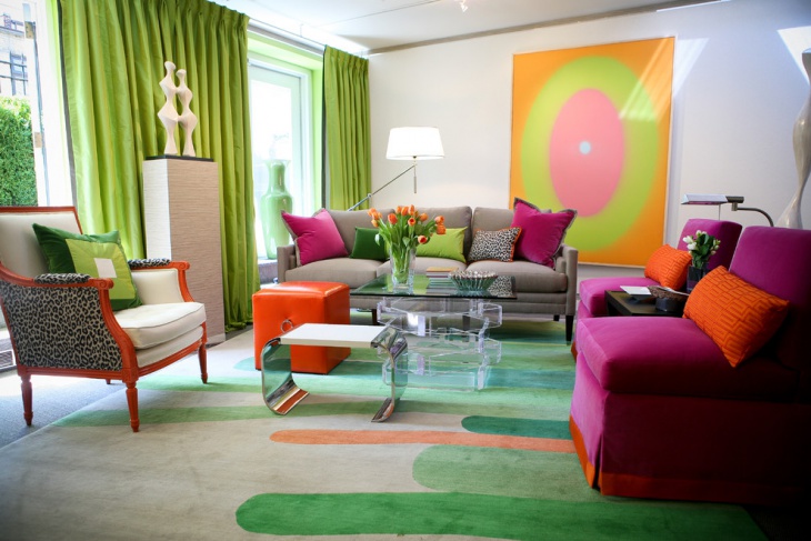 green and pink living room design