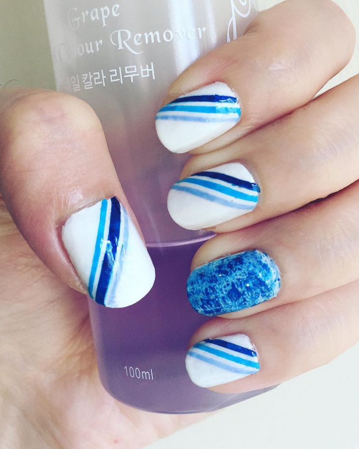 elegant blue nail art for square nails