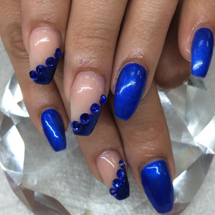 light blue nail designs with rhinestones