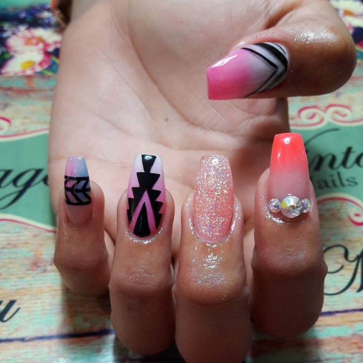 multi color stripe nail design