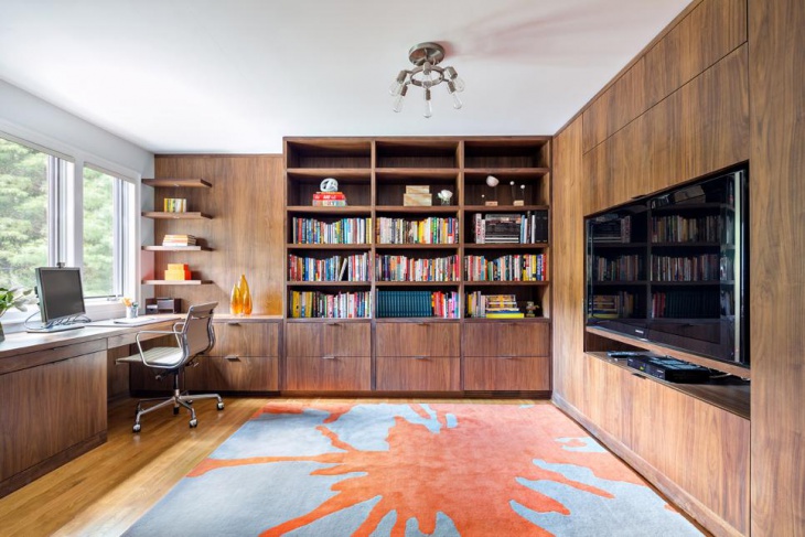 home office with built in book shelves