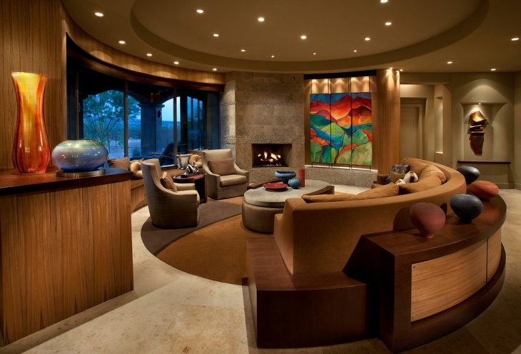 contemporary living room with high ceiling