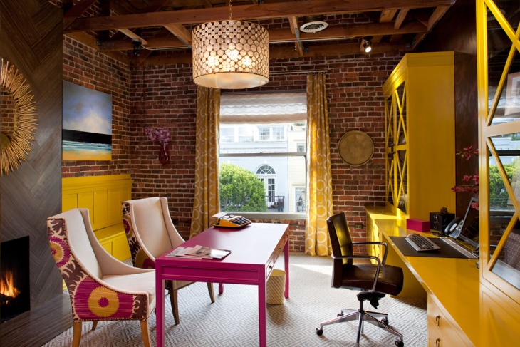 yellow and pink home office design idea1