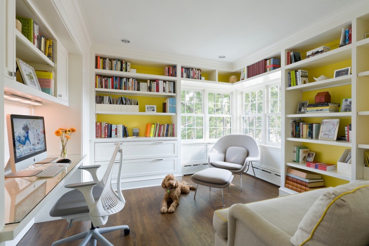 colorful home office and library