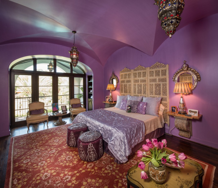 purple color bedroom with old look