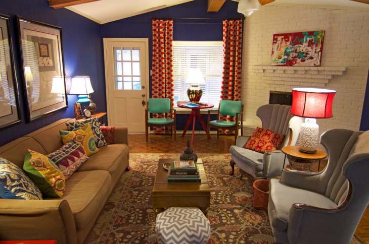 colorful eclectic living room for small space
