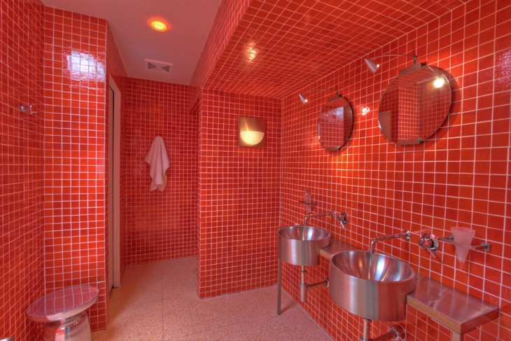 spacious bathroom with steel vanity