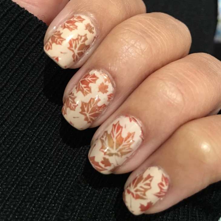 autumn leaves stamped nail design