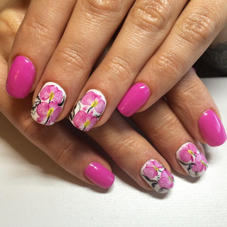 pink floral watercolor nail art