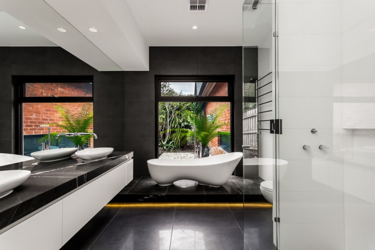 luxurious bathroom with double vanity