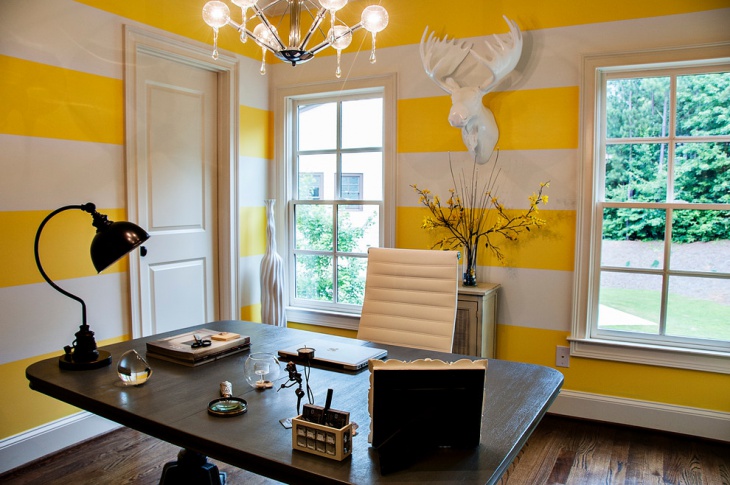 yellow and white home office