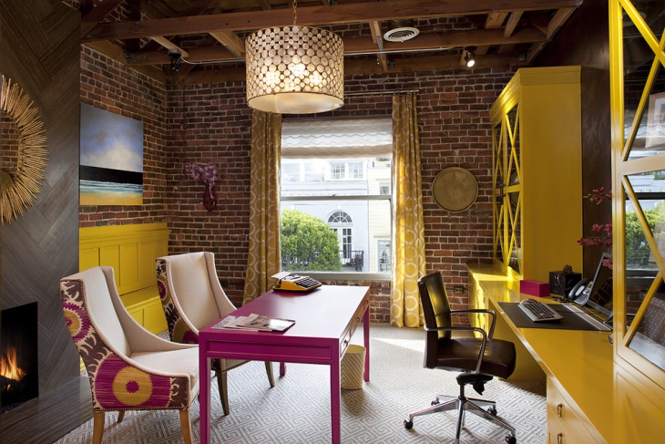 pink and yellow office design