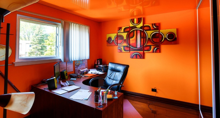 orange office color ceiling designs vibrant reflective offices interiors interior walls burnt bold hot work