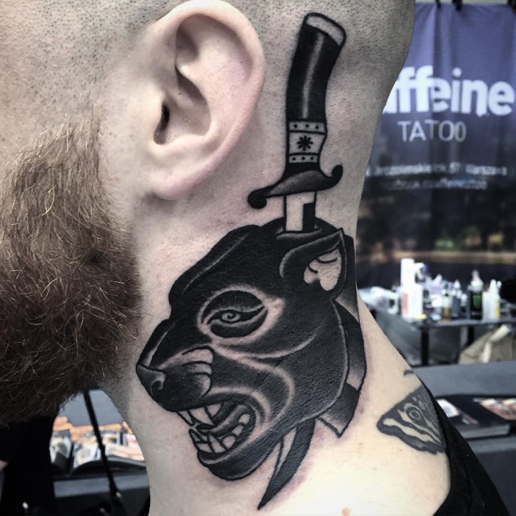 nice panther tattoo on neck