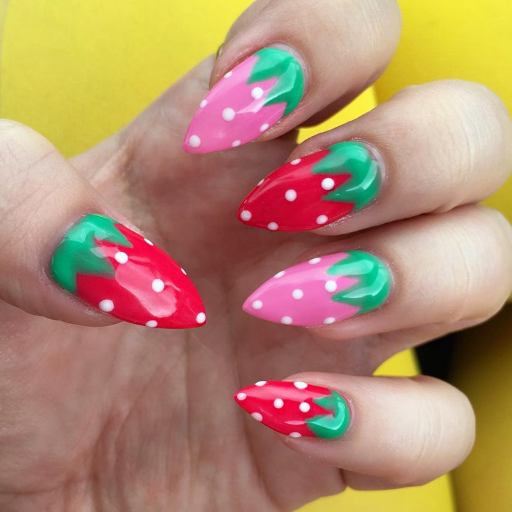 strawberry nail art on claw nails