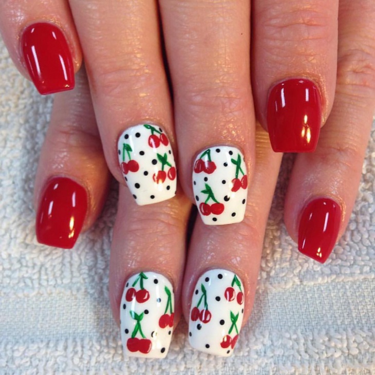 short red and white nail art