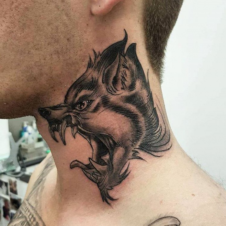 wolf tattoo for neck