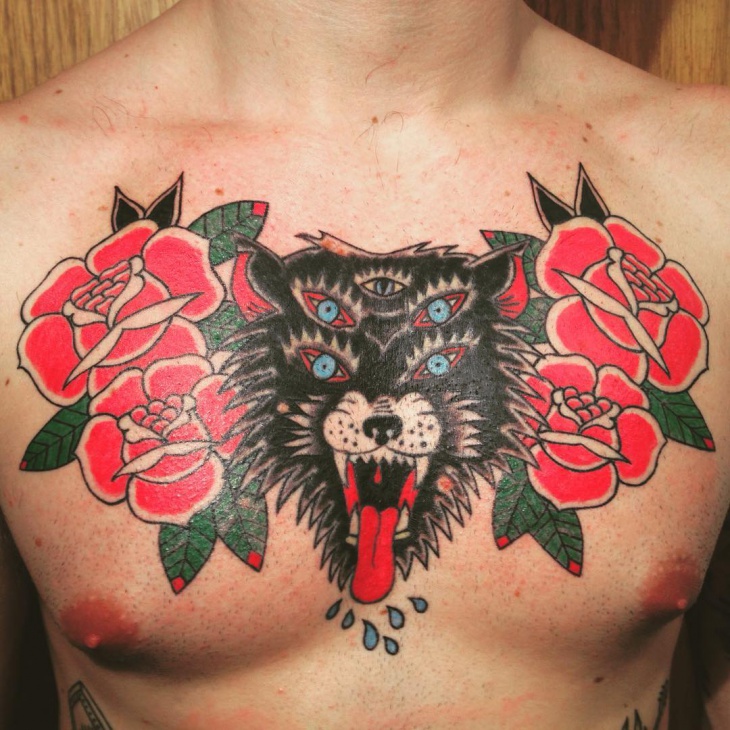 horror wolf tattoo design