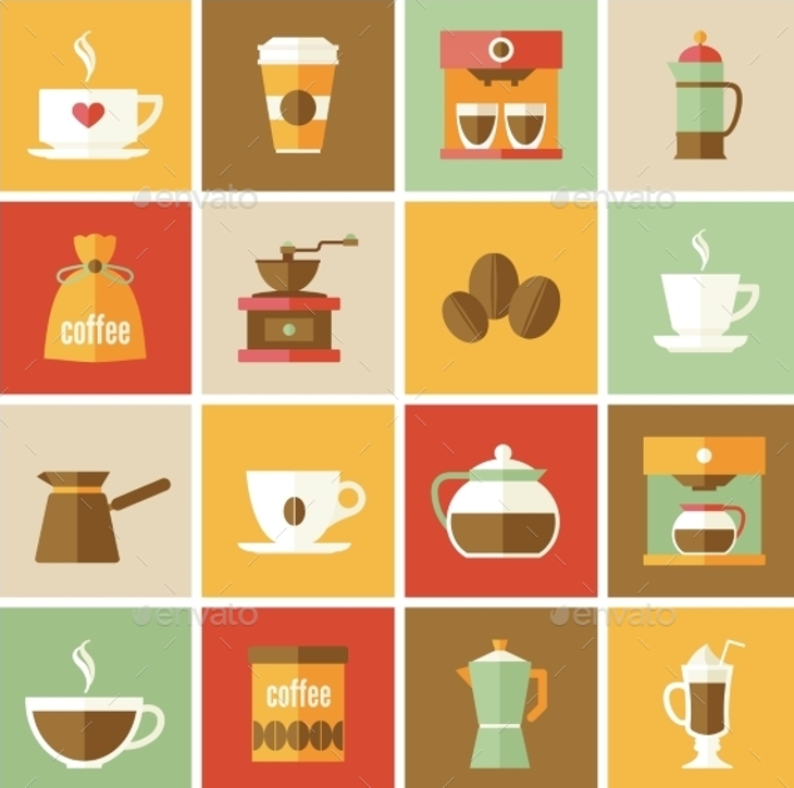 flat coffee cons icons