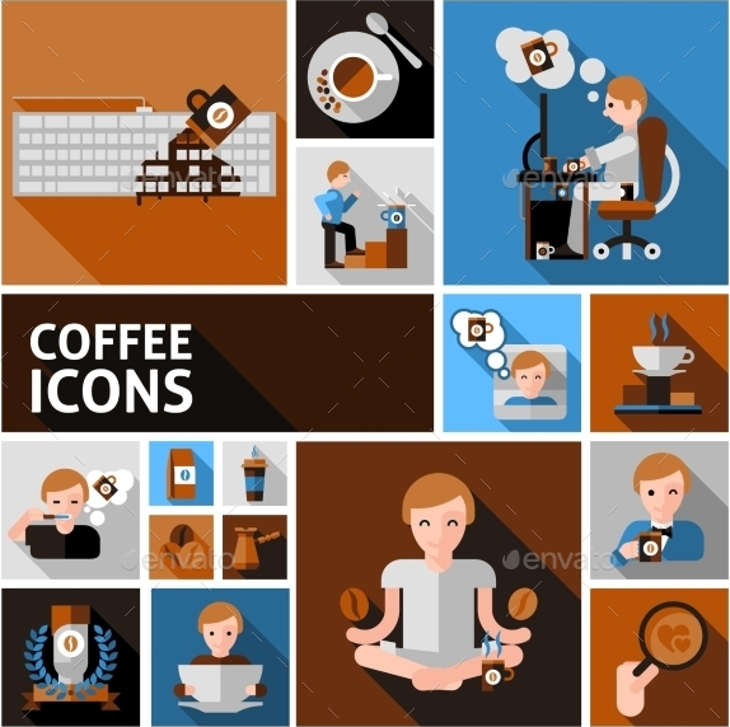 coffee and morning icons set