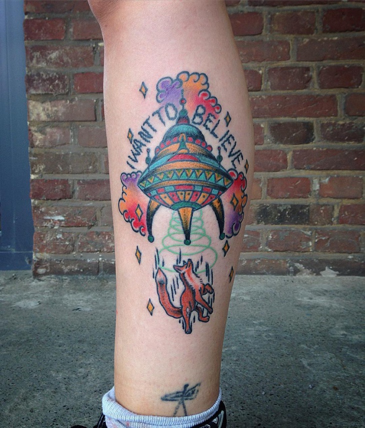 colorful tattoo on leg