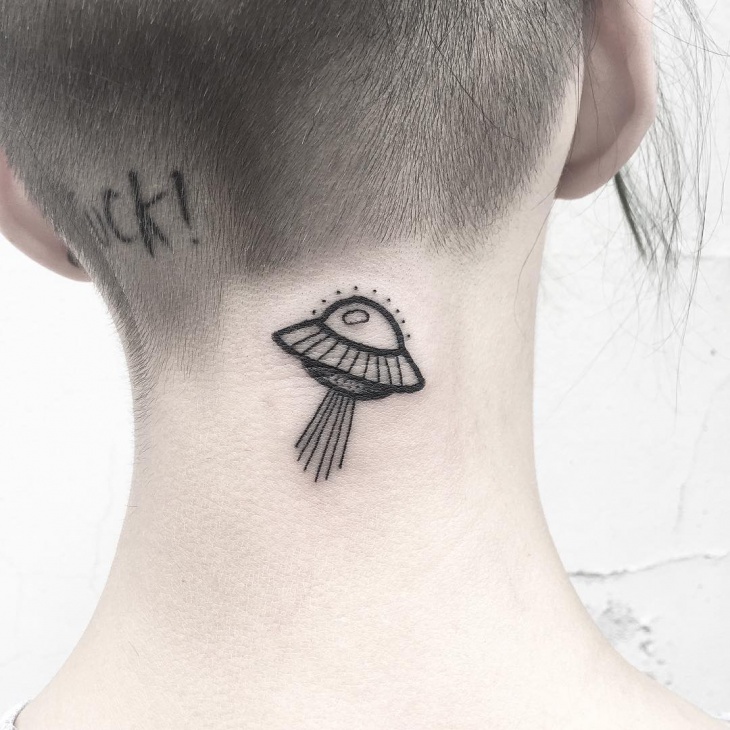 simple ufo neck tattoo